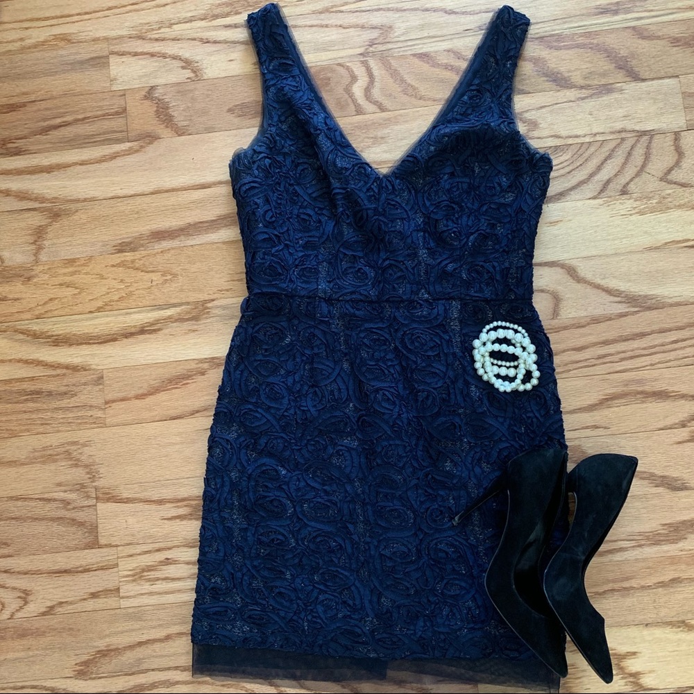 BCBG Max Azria Rosette V Neck Dress